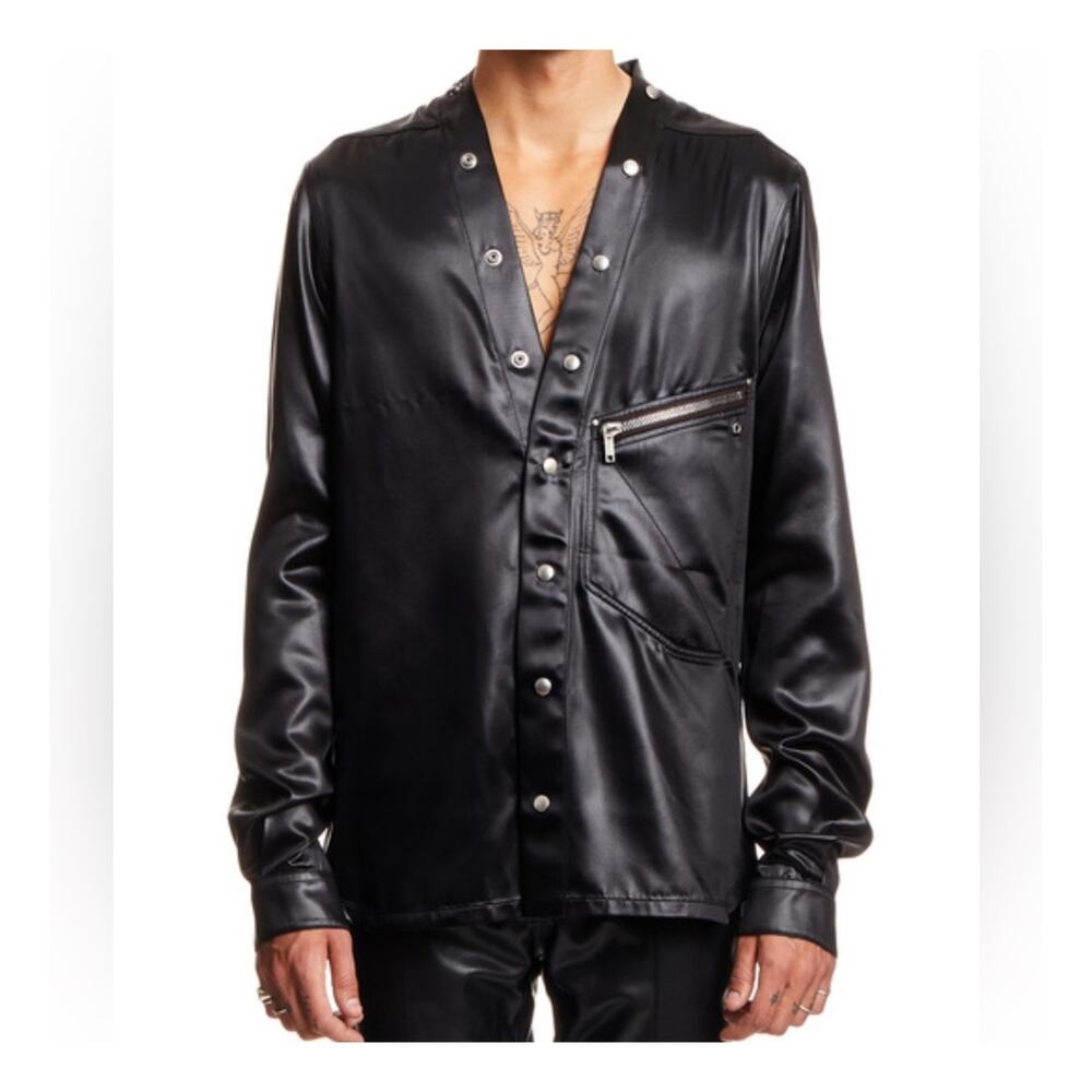 Rick Owens Performa FW20 Larry Faux Leather Shiny Shirt Black IT 54 XL Shacket